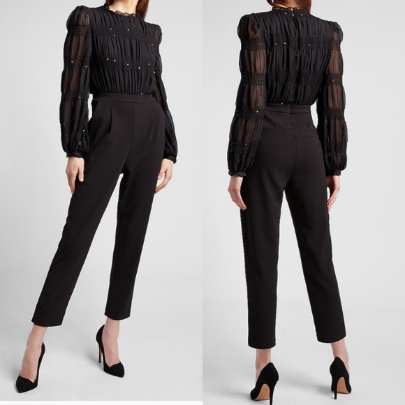 Express pleated chiffon sequin tuxedo jumpsuit Large - Picture 2 of 8